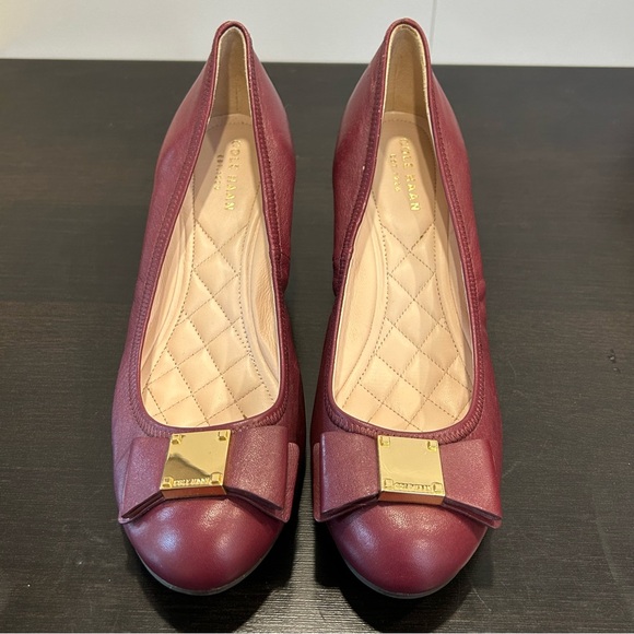 Cole Haan Tali Soft Bow Wedge Shoes Burgundy - Picture 2 of 7
